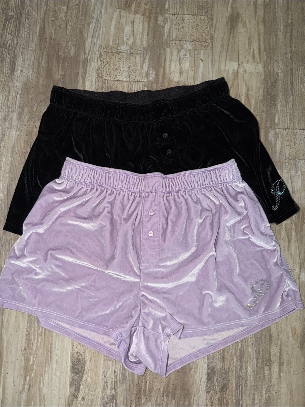 PINK Victoria's Secret Black & Lilac Velour Athletic Shorts Set